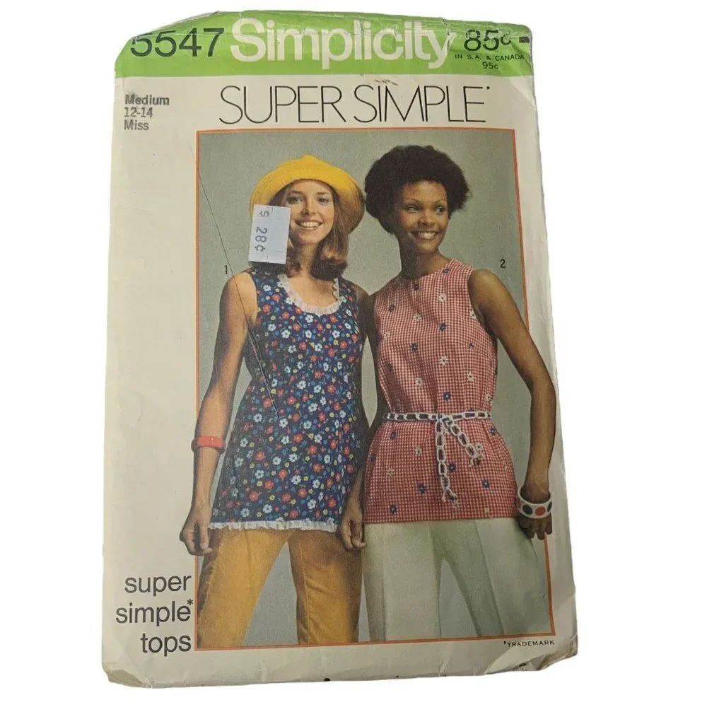 Vintage 70s Simplicity 5547 Pattern Misses 8-18 Super Simple Tops Cut